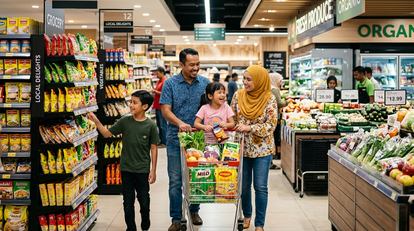 Keluarga Malaysia membeli-belah di MegaMart